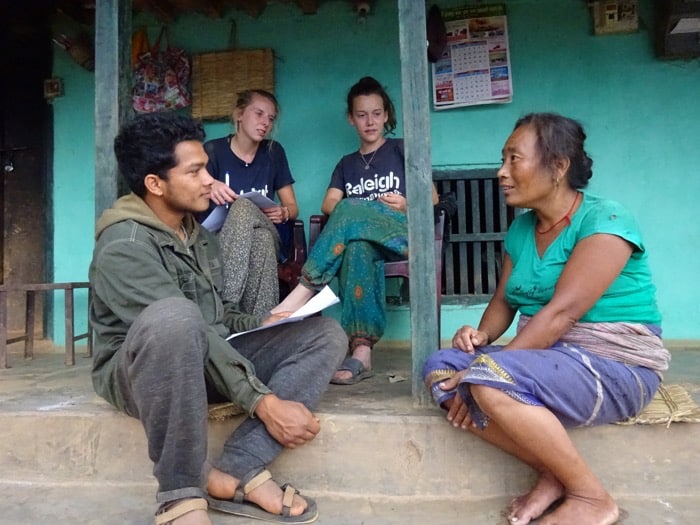 L-R: Host Country Volunteer, Anil, and UK Volunteers, Tess and Sarah, interview Bhimkala