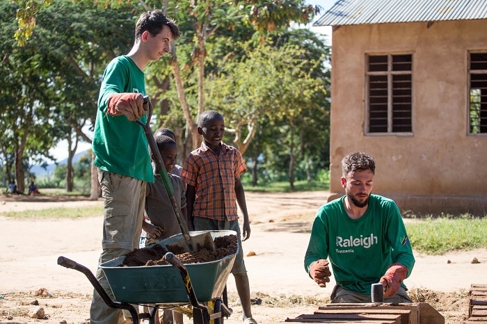 Making bricks for the new latrine structure at the school