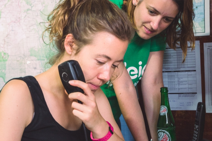 Fieldbase staff in Costa Rica use a radio