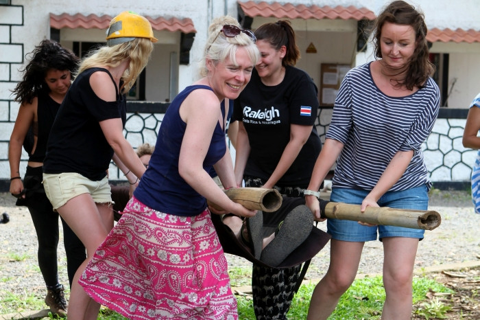 Volunteers in Costa Rica practice using a stretcher