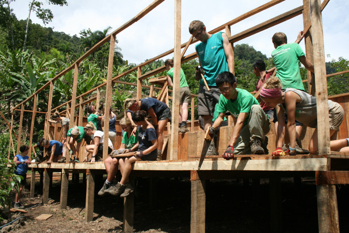 Volunteers work on a community centre in Costa Rica