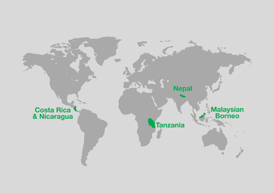Map of the world showing countries where we run expeditions