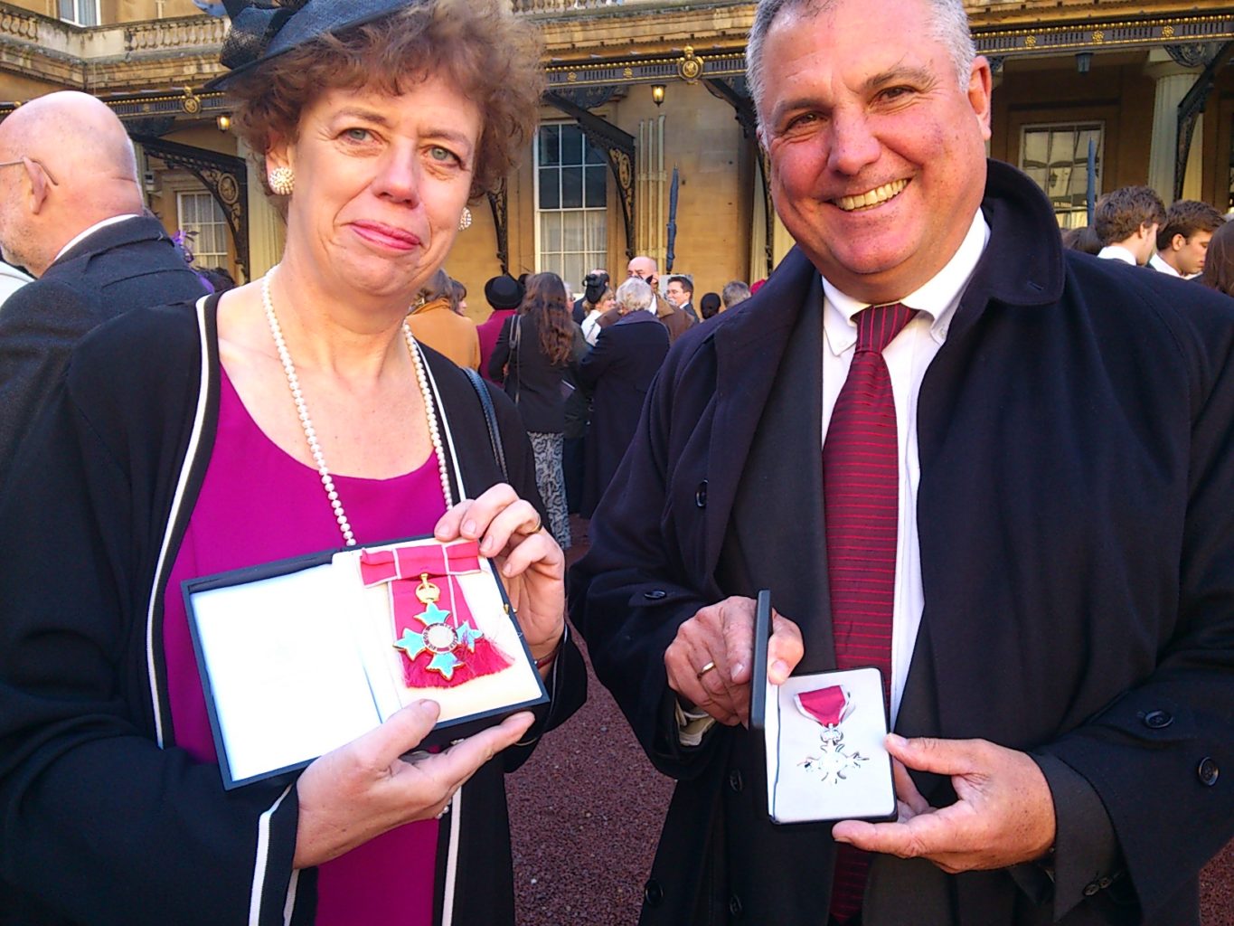 Marie Staunton CBE and Mike Spurling MBE receive their honours at Buckingham Palace