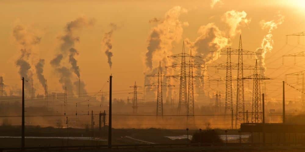Factories using coal and causing air pollution